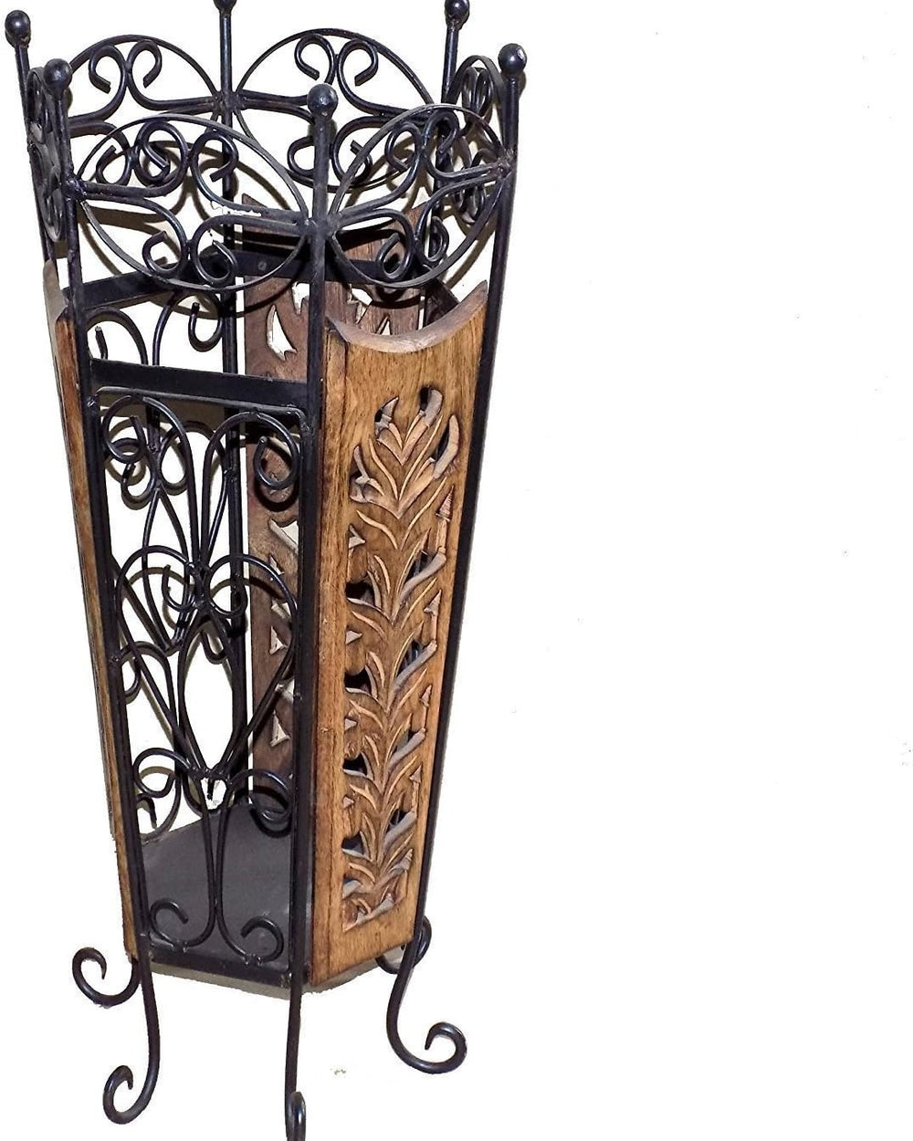 Wooden and Wrought Iron Umbrella Stand Cum Planter for Livingroom Office Bedroom Garden