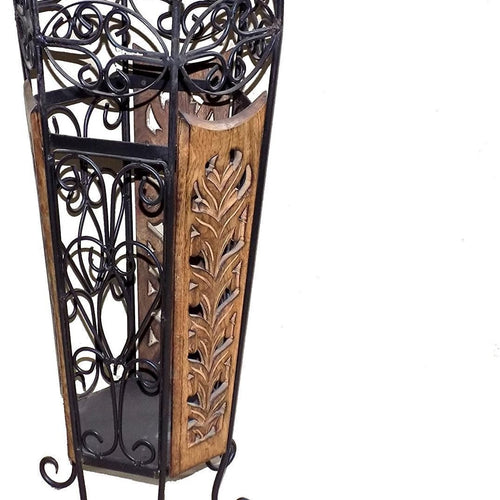 Wooden and Wrought Iron Umbrella Stand Cum Planter for Livingroom Office Bedroom Garden