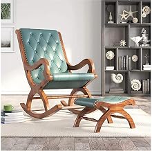Store Wooden Rocking Chair Ergonomic Relaxing Chair Armchair Swing Cushioned Rocking Chair with Foot Stool for Living Room Home Office (Green, LxWxH- 89x125x67)