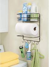 Store Iron Wall Mount Paper Towel Holder Toilet Paper Stand with Storage Shelf and Hooks for Kitchen, Laundry, Pantry, & Bathroom Multipurpose Organizer | Black