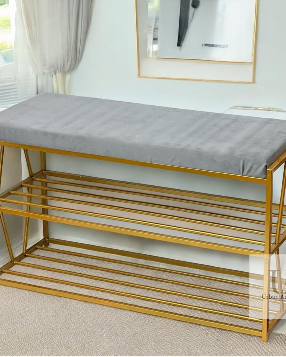 Bench for Bedroom - Changing Stool With Shoe Cabinet and Rack - Free Installation Household Entrance Seat With Cushion