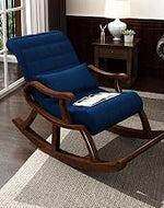 Store Wooden Rocking Chair Ergonomic Relaxing Chair Armchair Swing Chair Standard Cushioned Rocking Chair(Dark Blue, LxWxH- 89x125x67)