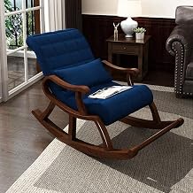 Store Wooden Rocking Chair Ergonomic Relaxing Chair Armchair Swing Chair Standard Cushioned Rocking Chair(Dark Blue, LxWxH- 89x125x67)