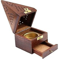Wooden Decorative Loban Daan/Incense Sticks Holder for Mandir & Pooja Room/Wooden Pyramid Shape Box for Home Fragrance Stand Holder, Agarbatti & Dhoop Daan