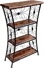 Urban Art Store Wooden And Wrought Iron Floor Standing Multipurpose Open 4 Shelves Storage Rack_Black Finish