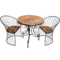 Wood & Wrought Iron Patio Furniture Set Garden & Outdoor/Indoor Furniture (Set of 3) - Brown & Black
