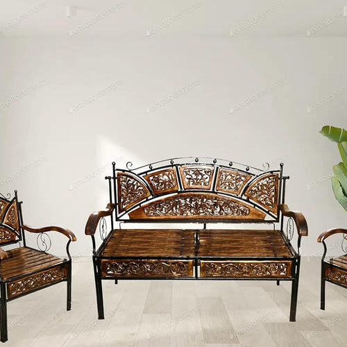 Wood & Wrought Iron Sofa Set 4 Seater for Livingroom Bedroom Office