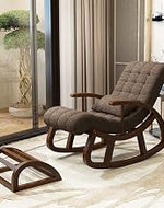 Store Wooden Rocking Chair Ergonomic Relaxing Chair Armchair Swing Chair Cushioned Rocking Chair for Living Room Home Office with Foot Stool (Blue, LxWxH- 89x125x67)