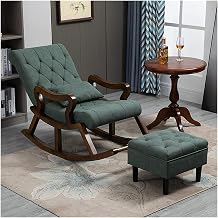 Store Wooden Ergonomic Rocking Chair Relaxing Chair Armchair Swing Chair Cushioned Rocking Chair with Foot Stool (Green, LxWxH- 89x125x67)