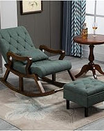 Store Wooden Ergonomic Rocking Chair Relaxing Chair Armchair Swing Chair Cushioned Rocking Chair with Foot Stool (Green, LxWxH- 89x125x67)
