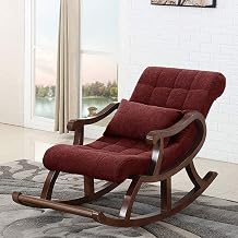 Store Wooden Rocking Chair Ergonomic Relaxing Chair Armchair Swing Chair Cushioned Rocking Chair for Living Room Home Office with Foot Stool (Blue, LxWxH- 89x125x67)