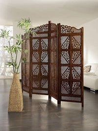 UA URBAN ART Wooden Room Partition Divider Screen – 4 Panel Traditional Handicraft Room Divider (Brown, 185 cm Height)