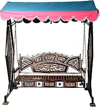 Iron 3 Seater Swing Jhula For Adult Indoor Outdoor Living Swing Jhula For Home & Garden 3 Seater With Canopy Roof & Stands Weght Capacity 400Kg+, 109 centimeters