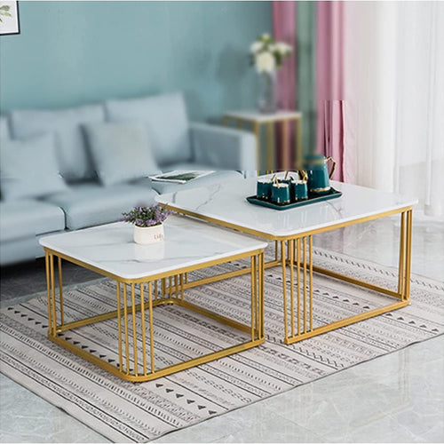 Square Coffee Tables Simple Modern Center Tables for Living Room Home Office Easy Assembly Wood Top with Marble Finish Tables