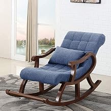 Store Wooden Rocking Chair Ergonomic Relaxing Chair Armchair Swing Chair Cushioned Rocking Chair for Living Room Home Office with Foot Stool (Blue, LxWxH- 89x125x67)
