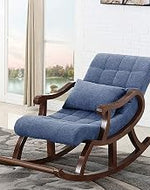 Store Wooden Rocking Chair Ergonomic Relaxing Chair Armchair Swing Chair Cushioned Rocking Chair for Living Room Home Office with Foot Stool (Blue, LxWxH- 89x125x67)