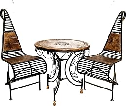Store Wood & Iron Patio Furniture Set of 3 – Triangle Shape 2-Seater Coffee Table Set with Foldable Dining Table for Home, Living Room, Garden, Balcony Outdoor & Indoor