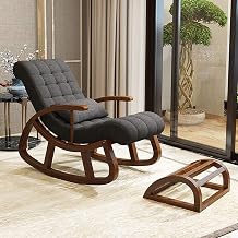 Store Wooden Rocking Chair Ergonomic Relaxing Chair Armchair Swing Rocking Chair with Footrest Stool (Grey, LxWxH- 89x125x67)