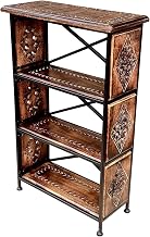 Urban Art Store Wooden And Wrought Iron Floor Standing Multipurpose Open 4 Shelves Storage Rack/Book Shelf, Black Finish