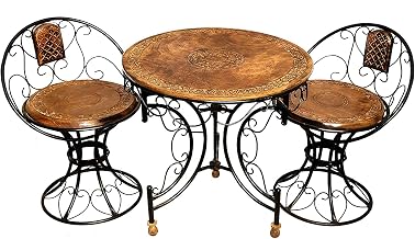 Store Wood Iron Patio Dining Set of 3 with Foldable Table with Mooda Set for Home Living Room Garden & Balcony Outdoor Indoor Furniture (2 Chair+ 1 Foldable Table)