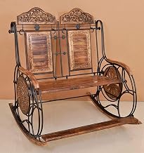 Store Wrought Iron Rocking Chair for Living Room Office Garden (Wood & Wrought Iron 2 Seater- Brown)