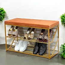 Store 2-Tier Storage Entryway Bench with Cushion, Mud Room Organizer and Shoe Rack, Microfiber Leather Fabric, Ideal for Hallway, Entryway, or Closet (Style-1)