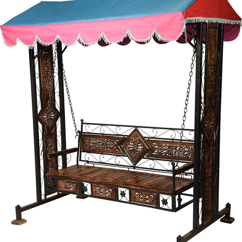 Wood Urban Art Store Swing/Jhula For Home & Garden 3 Seater With Canopy Roof & Stands Weght Capacity 400Kg+ (Smlbrf-003), 17 Inch