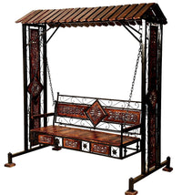 UA URBAN ART 3 Seater Solid Wood & Iron Swing Jhula | Outdoor Hammock Chair for Garden, Balcony & Patio