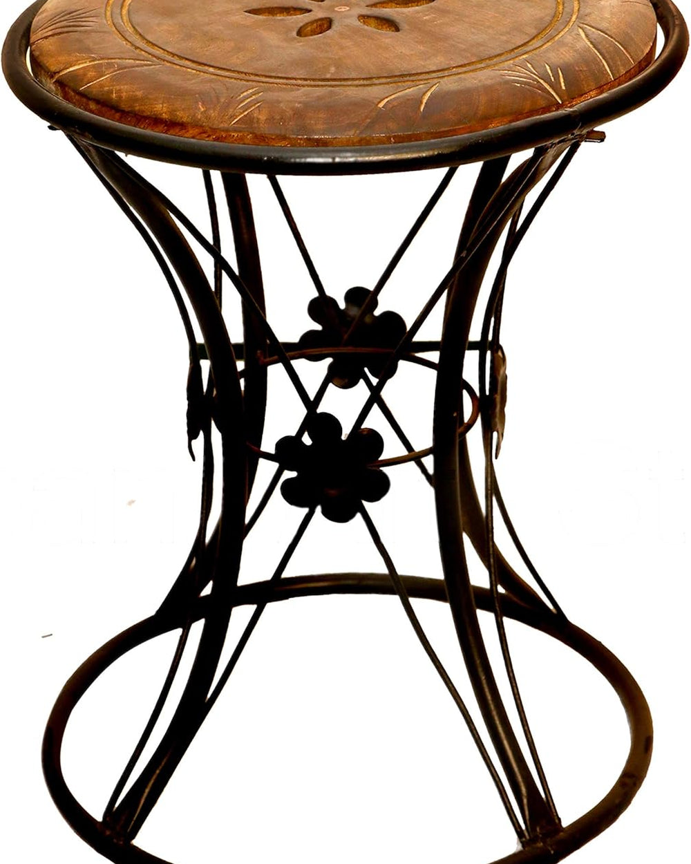 End Table/Cup Stool/Wooden Coffee Table/Wood End Table/Corner Table Wooden & Wrought Iron Round Top