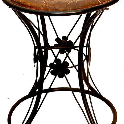 End Table/Cup Stool/Wooden Coffee Table/Wood End Table/Corner Table Wooden & Wrought Iron Round Top