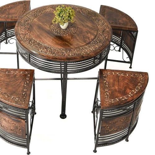 Urban Art Store Wood & Iron Coffee Table Set Centre Table With 4 Stools For Home Office Livingroom