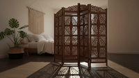 UA URBAN ART Wooden Room Partition Divider Screen – 4 Panel Traditional Handicraft Room Divider (Brown, 185 cm Height)